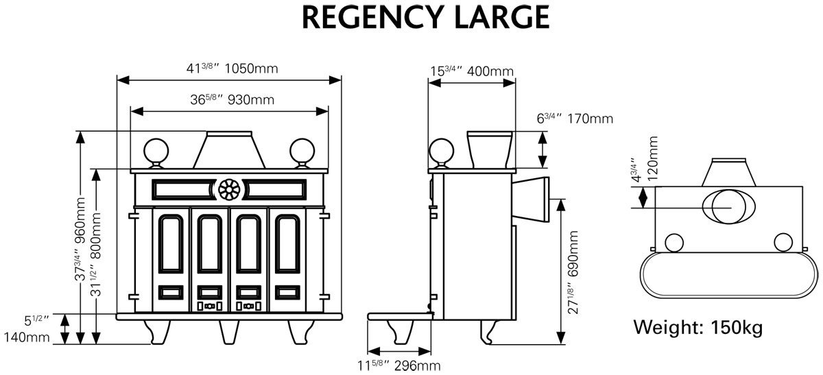 Stovax ― Печь REGENCY large (размеры)